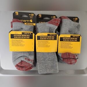 3 PAIRS! Carhartt Heavyweight Merino Wool Athletic Socks - Gray and Red